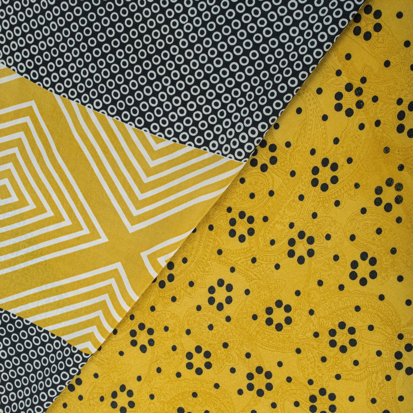 Sanskriti Vintage Saree Yellow Pure Crepe Geometric Printed Sari 5+Yard Fabric