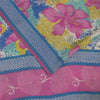 Sanskriti Vintage Sarees Multi Pure Crepe Floral Print 5+YD Indian Textile Sari