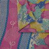 Sanskriti Vintage Sarees Multi Pure Crepe Floral Print 5+YD Indian Textile Sari