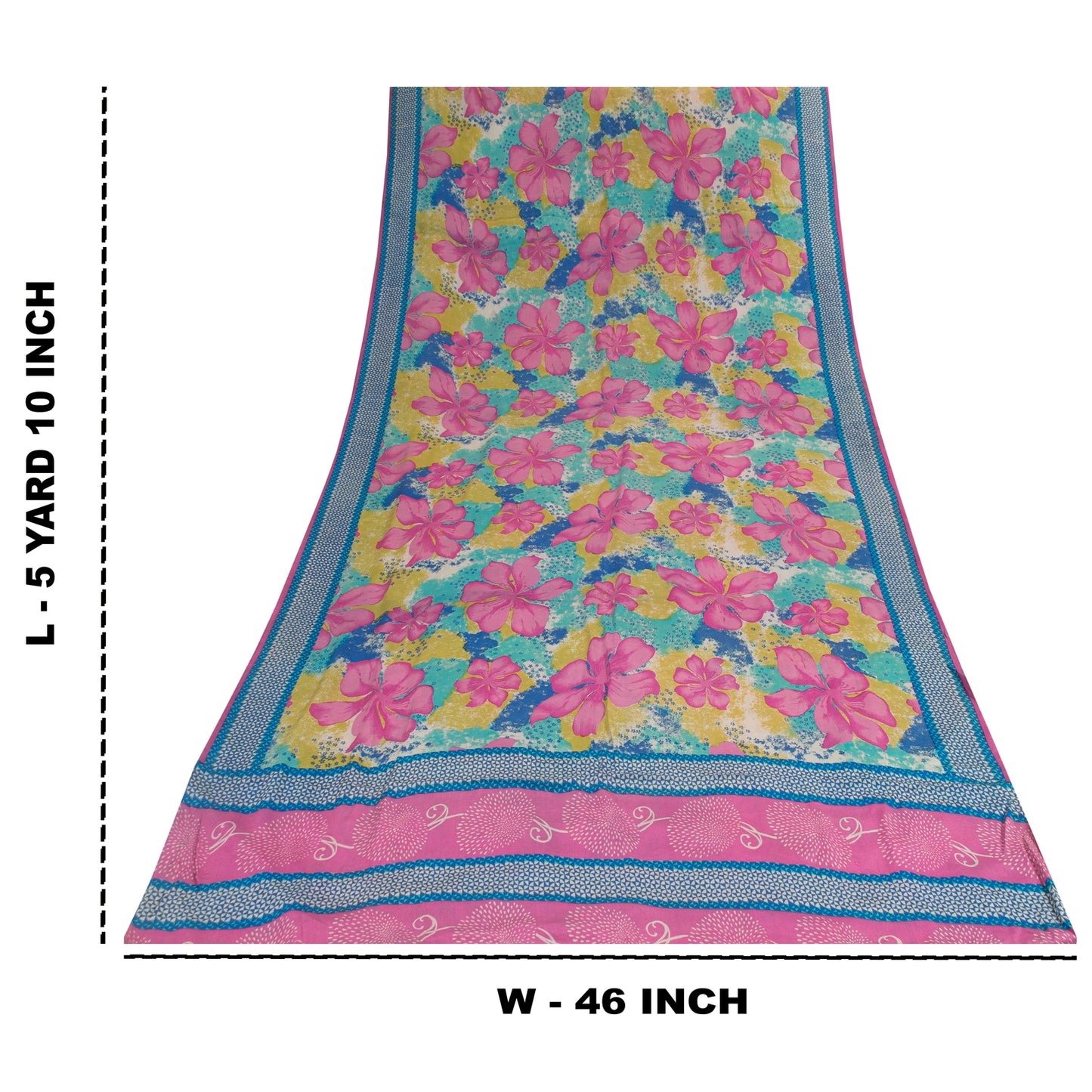 Sanskriti Vintage Sarees Multi Pure Crepe Floral Print 5+YD Indian Textile Sari
