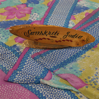 Sanskriti Vintage Sarees Multi Pure Crepe Floral Print 5+YD Indian Textile Sari