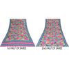 Sanskriti Vintage Sarees Multi Pure Crepe Floral Print 5+YD Indian Textile Sari