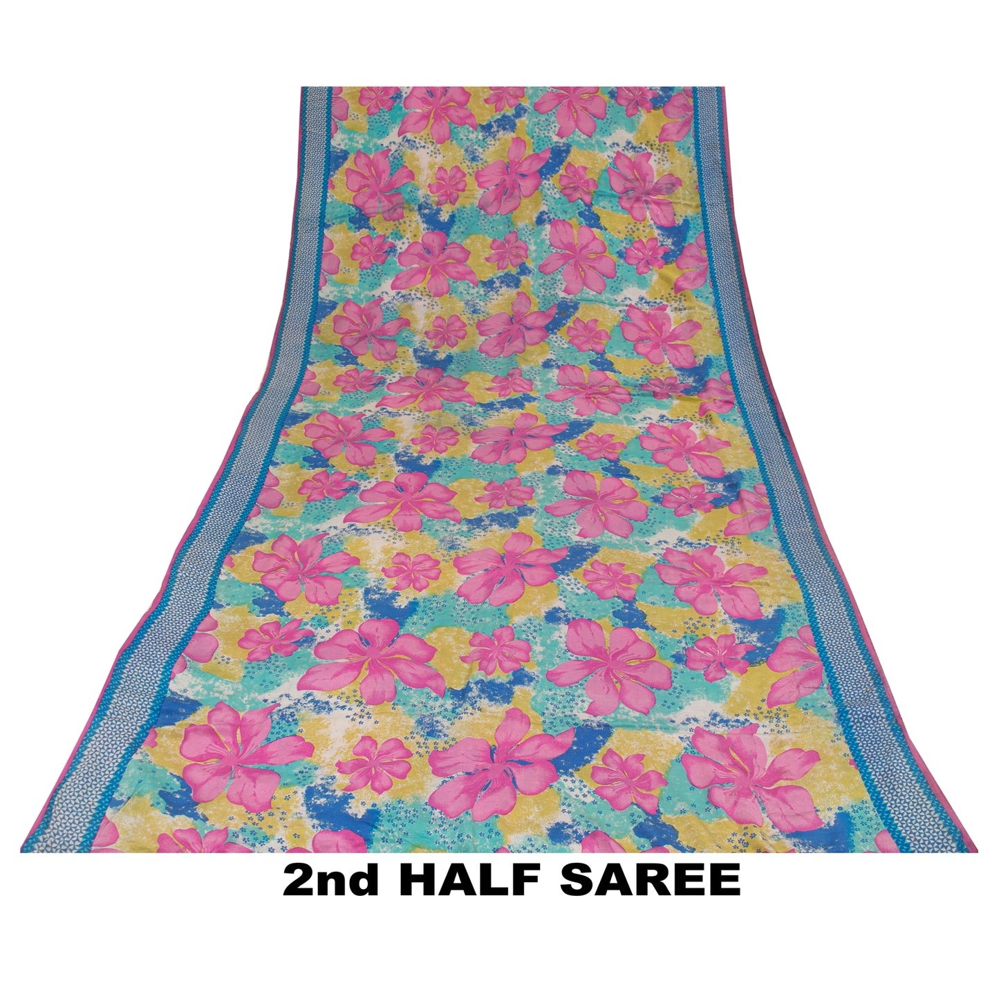 Sanskriti Vintage Sarees Multi Pure Crepe Floral Print 5+YD Indian Textile Sari