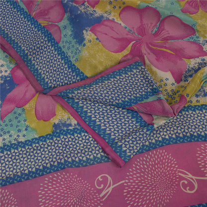 Sanskriti Vintage Sarees Multi Pure Crepe Floral Print 5+YD Indian Textile Sari