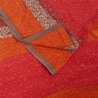 Sanskriti Vintage Sarees Red Pure Crepe Floral Print Sari 5+YD Crafts Supplies