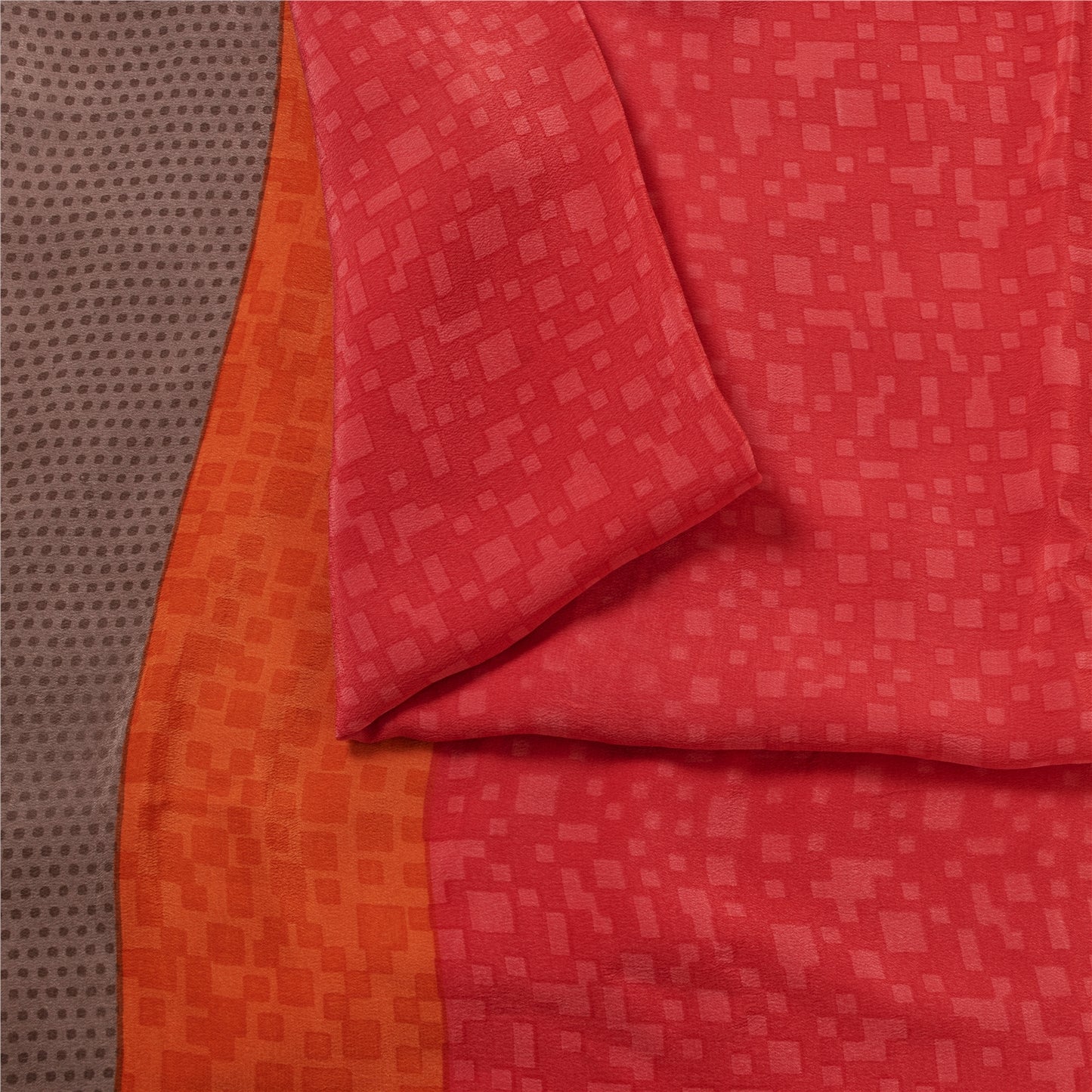 Sanskriti Vintage Sarees Red Pure Crepe Floral Print Sari 5+YD Crafts Supplies