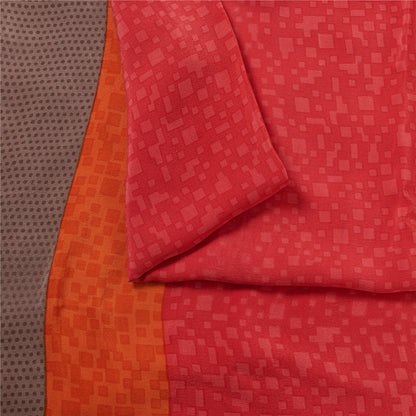 Sanskriti Vintage Sarees Red Pure Crepe Floral Print Sari 5+YD Crafts Supplies