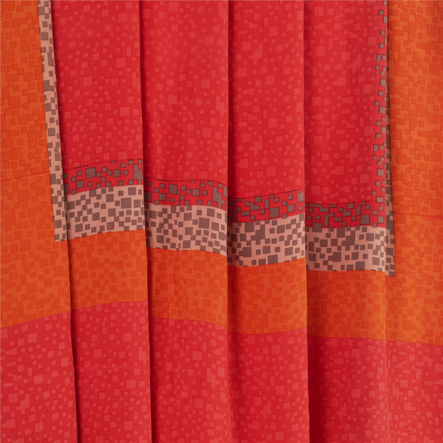 Sanskriti Vintage Sarees Red Pure Crepe Floral Print Sari 5+YD Crafts Supplies