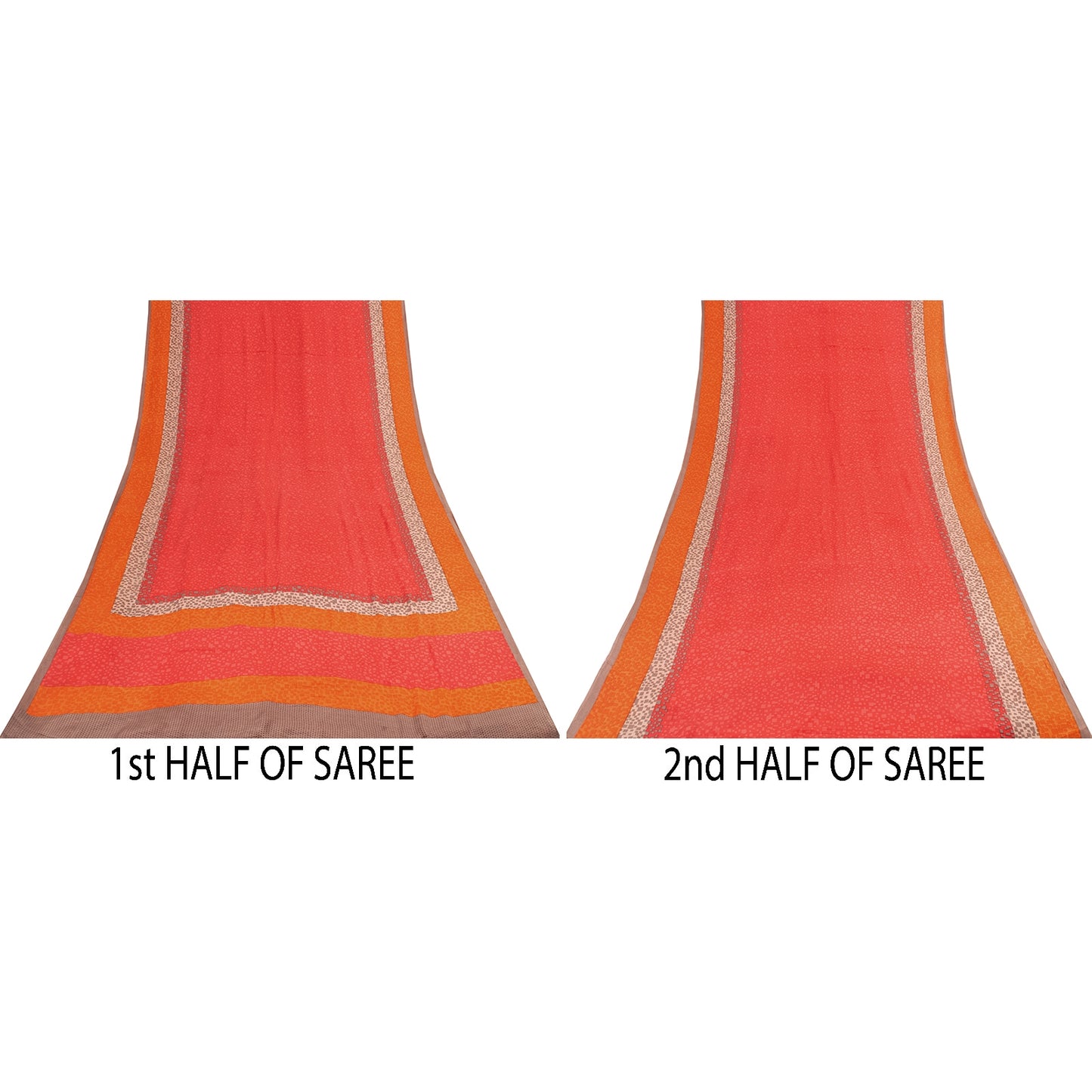 Sanskriti Vintage Sarees Red Pure Crepe Floral Print Sari 5+YD Crafts Supplies