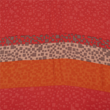 Sanskriti Vintage Sarees Red Pure Crepe Floral Print Sari 5+YD Crafts Supplies