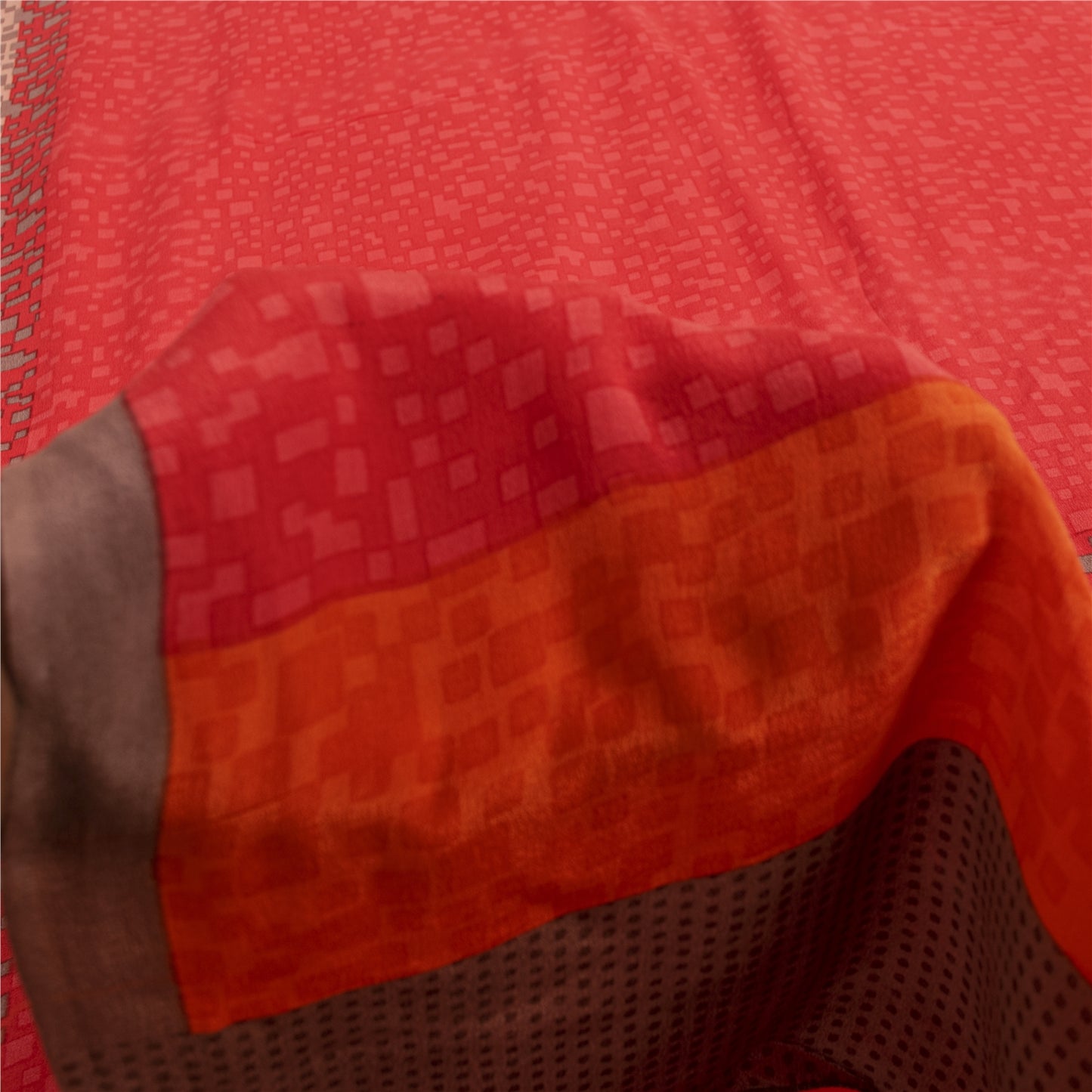 Sanskriti Vintage Sarees Red Pure Crepe Floral Print Sari 5+YD Crafts Supplies