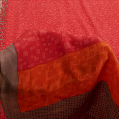 Sanskriti Vintage Sarees Red Pure Crepe Floral Print Sari 5+YD Crafts Supplies