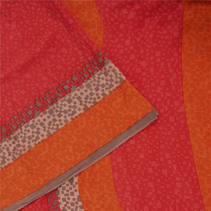 Sanskriti Vintage Sarees Red Pure Crepe Floral Print Sari 5+YD Crafts Supplies