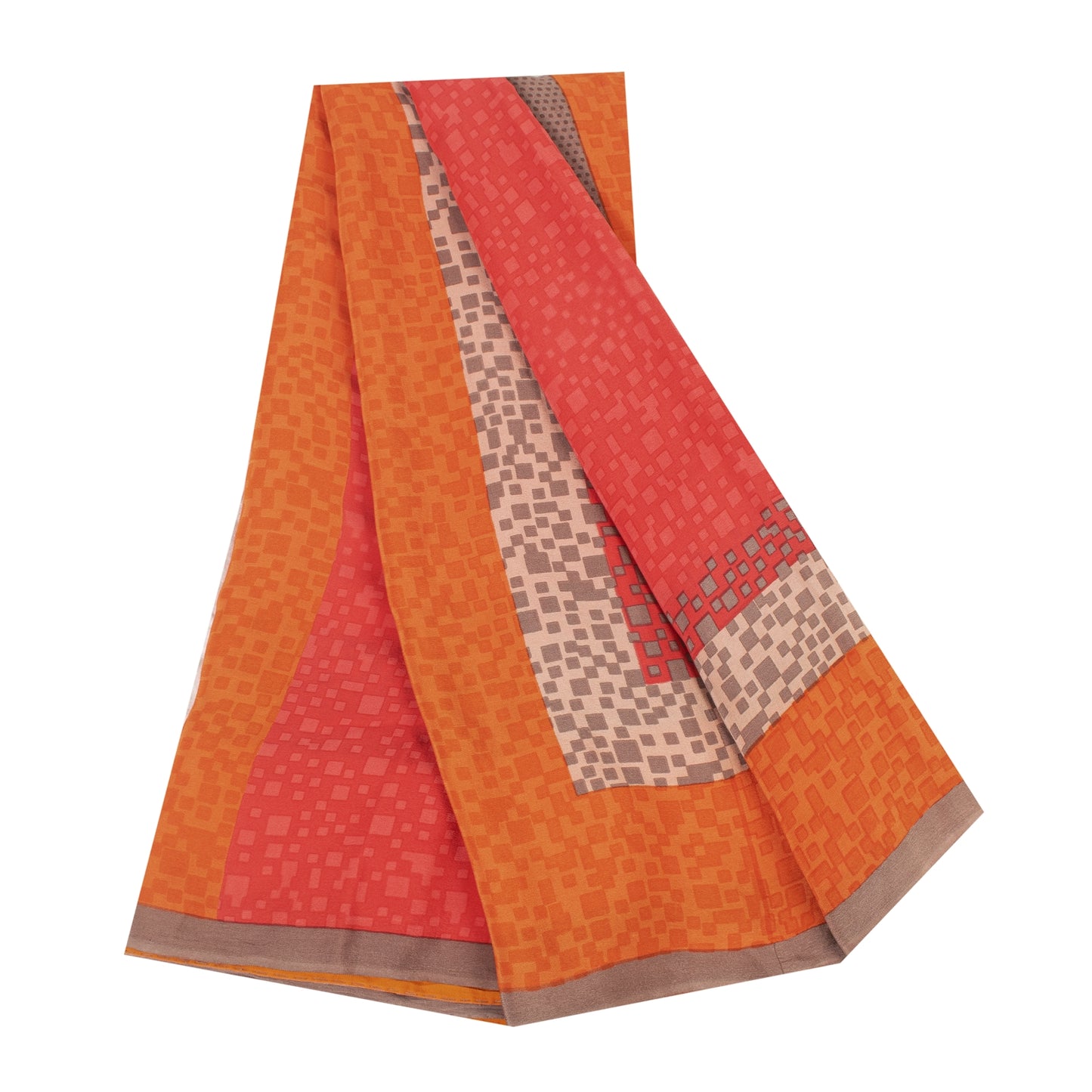 Sanskriti Vintage Sarees Red Pure Crepe Floral Print Sari 5+YD Crafts Supplies