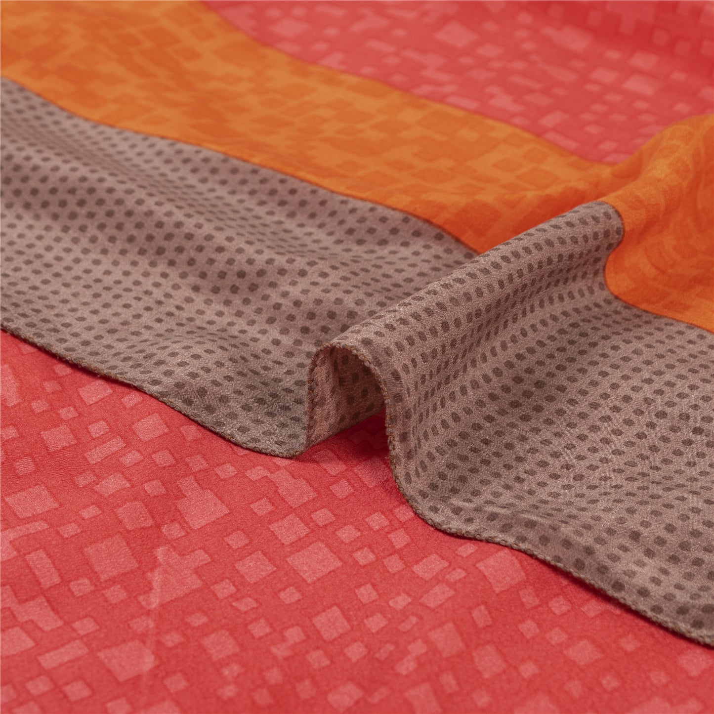 Sanskriti Vintage Sarees Red Pure Crepe Floral Print Sari 5+YD Crafts Supplies