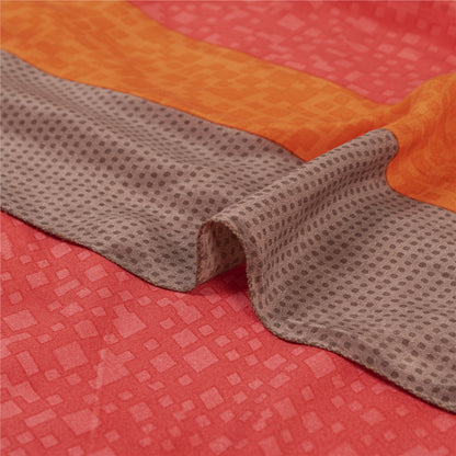 Sanskriti Vintage Sarees Red Pure Crepe Floral Print Sari 5+YD Crafts Supplies