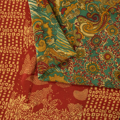 Sanskriti Vintage Sarees Green Pure Crepe Paisley Print 5+YD Quilting Material