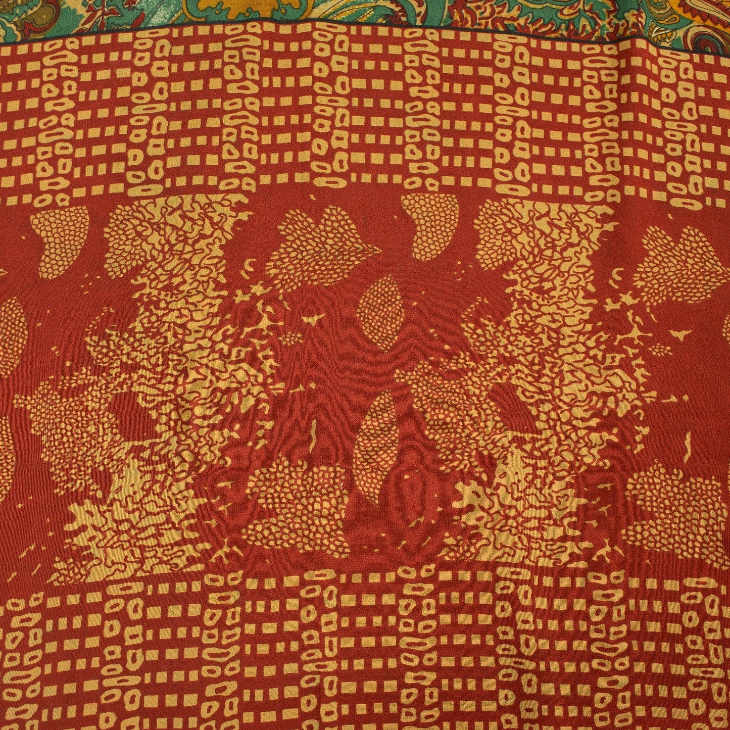 Sanskriti Vintage Sarees Green Pure Crepe Paisley Print 5+YD Quilting Material