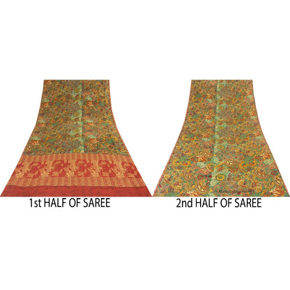 Sanskriti Vintage Sarees Green Pure Crepe Paisley Print 5+YD Quilting Material