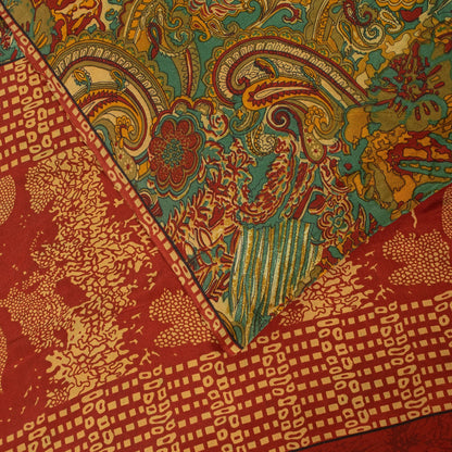 Sanskriti Vintage Sarees Green Pure Crepe Paisley Print 5+YD Quilting Material