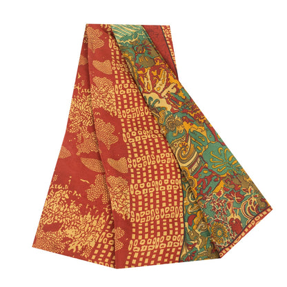 Sanskriti Vintage Sarees Green Pure Crepe Paisley Print 5+YD Quilting Material