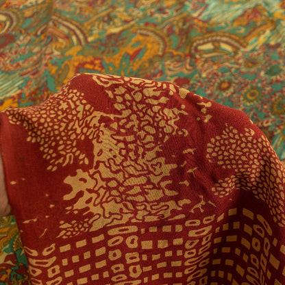 Sanskriti Vintage Sarees Green Pure Crepe Paisley Print 5+YD Quilting Material