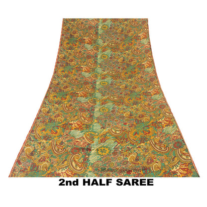 Sanskriti Vintage Sarees Green Pure Crepe Paisley Print 5+YD Quilting Material