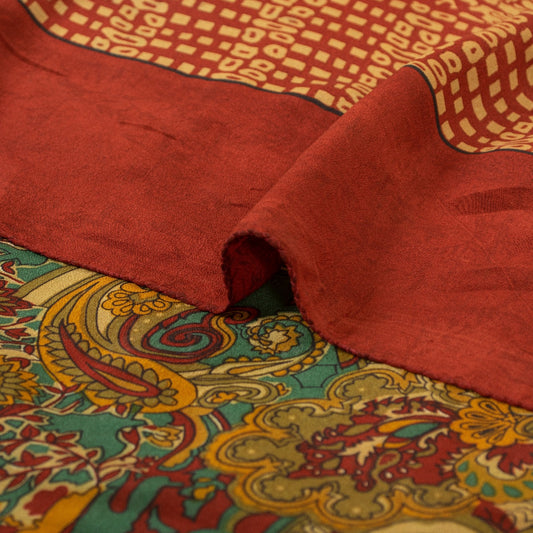 Sanskriti Vintage Sarees Green Pure Crepe Paisley Print 5+YD Quilting Material