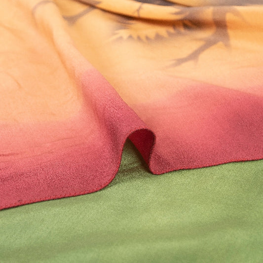 Sanskriti Vintage Sarees Green & Peach Pure Crepe Floral Print 5+YD Indian Sari