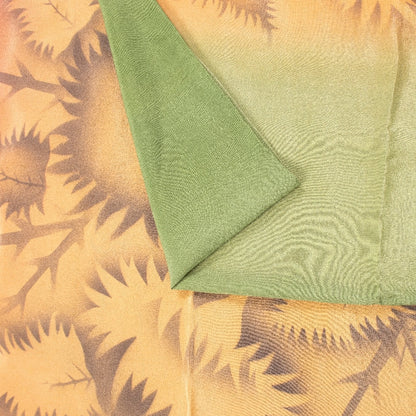 Sanskriti Vintage Sarees Green & Peach Pure Crepe Floral Print 5+YD Indian Sari