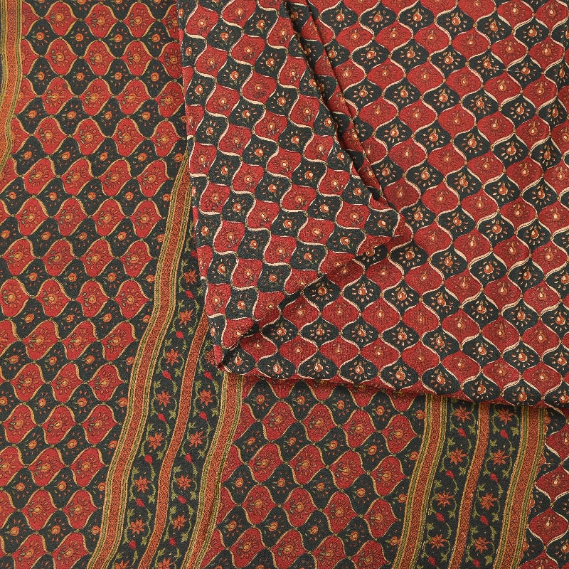 Sanskriti Vintage Sarees Dark Red 100% Pure Crepe Floral Print 5+YD Indian Sari
