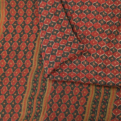 Sanskriti Vintage Sarees Dark Red 100% Pure Crepe Floral Print 5+YD Indian Sari