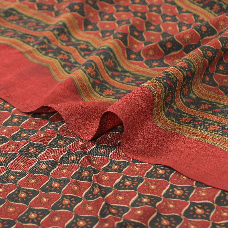 Sanskriti Vintage Sarees Dark Red 100% Pure Crepe Floral Print 5+YD Indian Sari