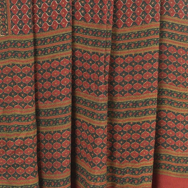 Sanskriti Vintage Sarees Dark Red 100% Pure Crepe Floral Print 5+YD Indian Sari