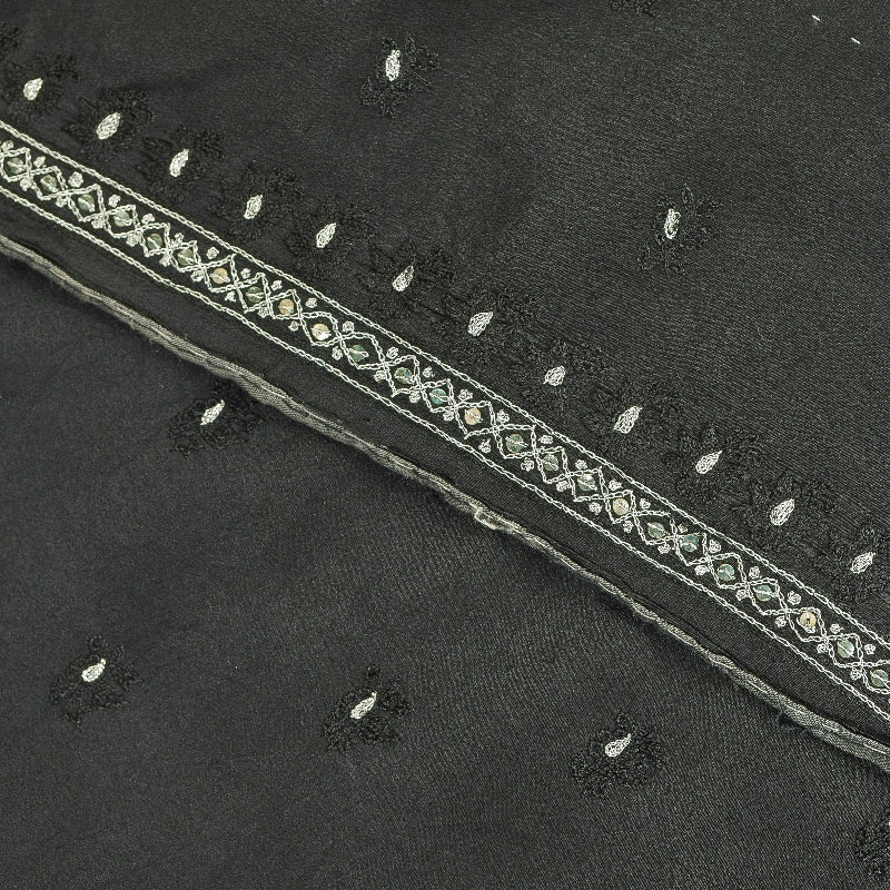 Sanskriti Vintage Sarees Black Pure Crepe Silk Embroidered Thread Work 5+YD Sari