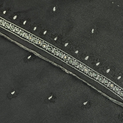 Sanskriti Vintage Sarees Black Pure Crepe Silk Embroidered Thread Work 5+YD Sari