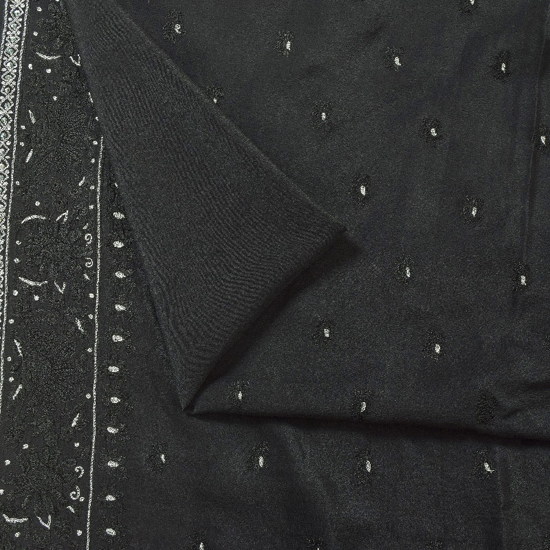 Sanskriti Vintage Sarees Black Pure Crepe Silk Embroidered Thread Work 5+YD Sari
