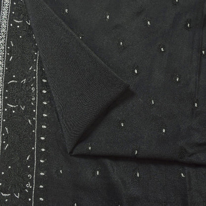 Sanskriti Vintage Sarees Black Pure Crepe Silk Embroidered Thread Work 5+YD Sari