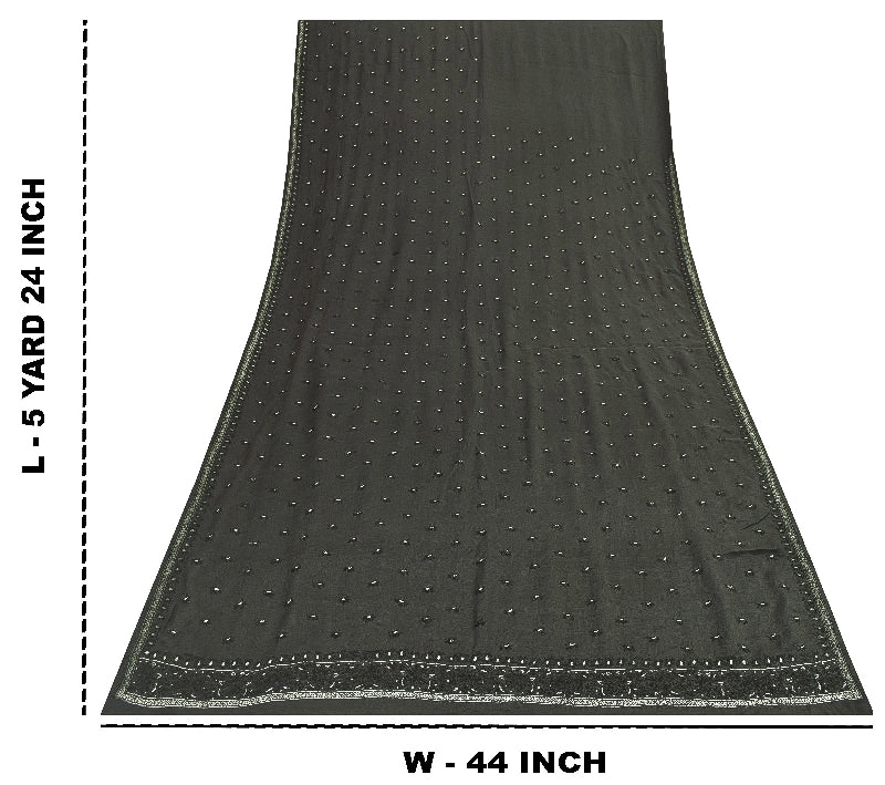 Sanskriti Vintage Sarees Black Pure Crepe Silk Embroidered Thread Work 5+YD Sari