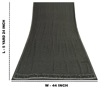 Sanskriti Vintage Sarees Black Pure Crepe Silk Embroidered Thread Work 5+YD Sari