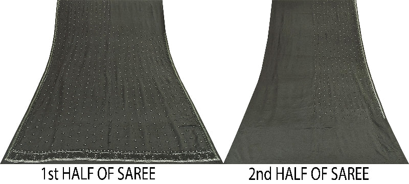 Sanskriti Vintage Sarees Black Pure Crepe Silk Embroidered Thread Work 5+YD Sari