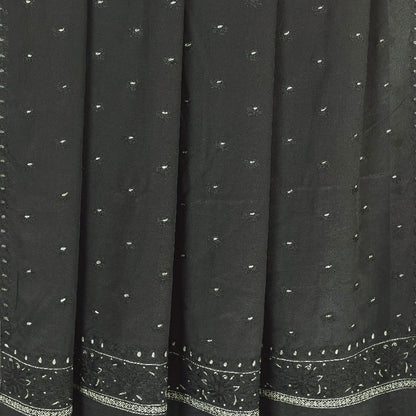 Sanskriti Vintage Sarees Black Pure Crepe Silk Embroidered Thread Work 5+YD Sari