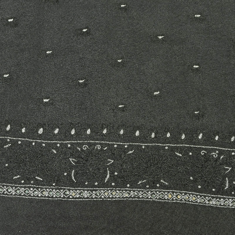 Sanskriti Vintage Sarees Black Pure Crepe Silk Embroidered Thread Work 5+YD Sari