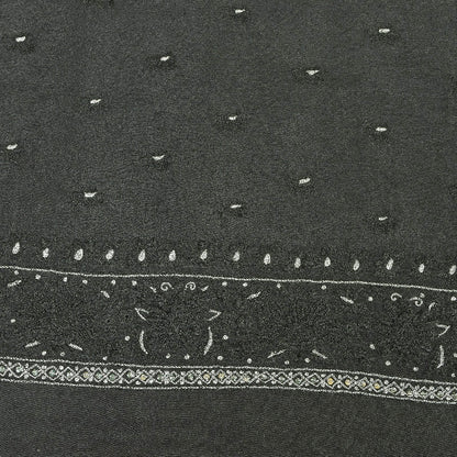 Sanskriti Vintage Sarees Black Pure Crepe Silk Embroidered Thread Work 5+YD Sari