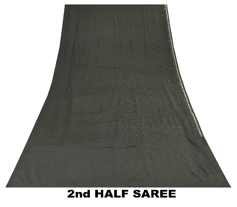 Sanskriti Vintage Sarees Black Pure Crepe Silk Embroidered Thread Work 5+YD Sari