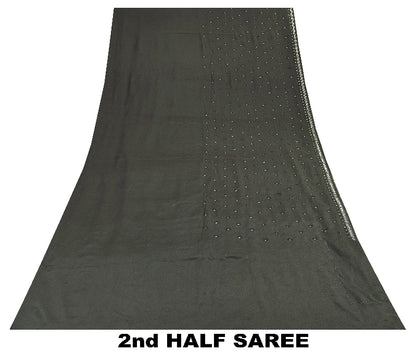 Sanskriti Vintage Sarees Black Pure Crepe Silk Embroidered Thread Work 5+YD Sari