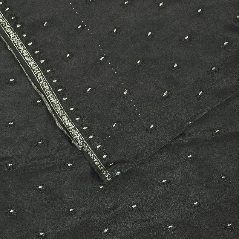 Sanskriti Vintage Sarees Black Pure Crepe Silk Embroidered Thread Work 5+YD Sari