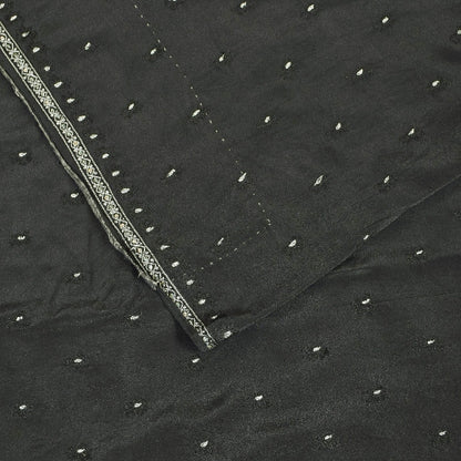 Sanskriti Vintage Sarees Black Pure Crepe Silk Embroidered Thread Work 5+YD Sari