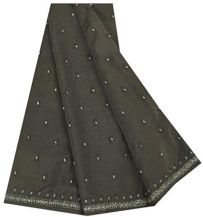 Sanskriti Vintage Sarees Black Pure Crepe Silk Embroidered Thread Work 5+YD Sari