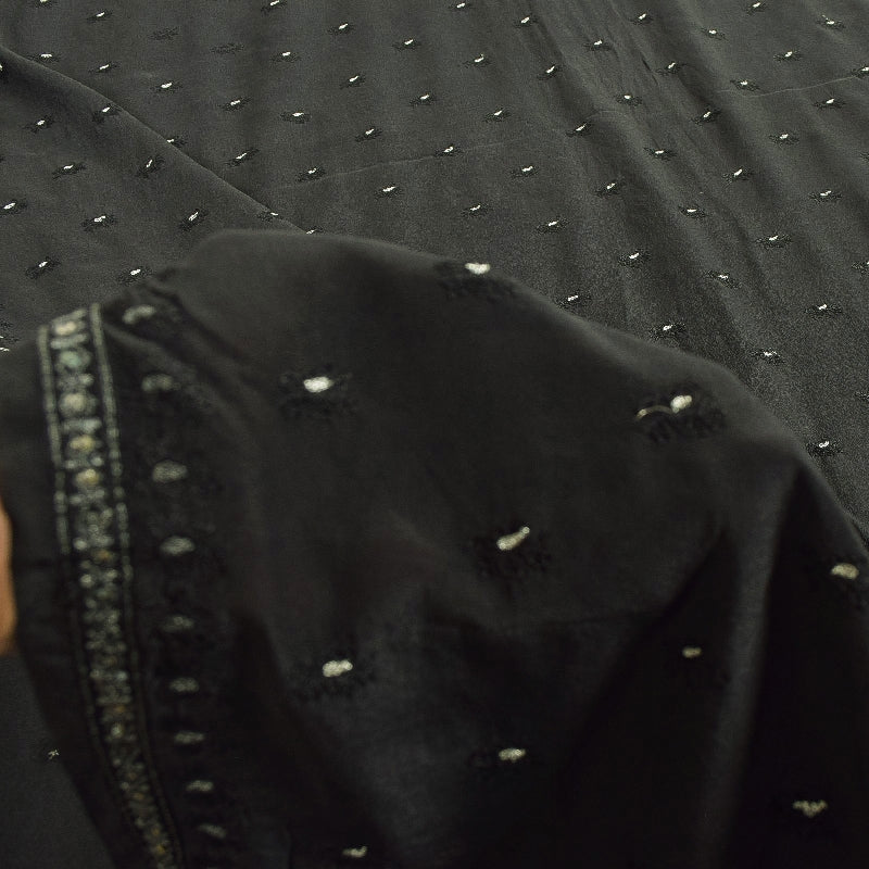 Sanskriti Vintage Sarees Black Pure Crepe Silk Embroidered Thread Work 5+YD Sari